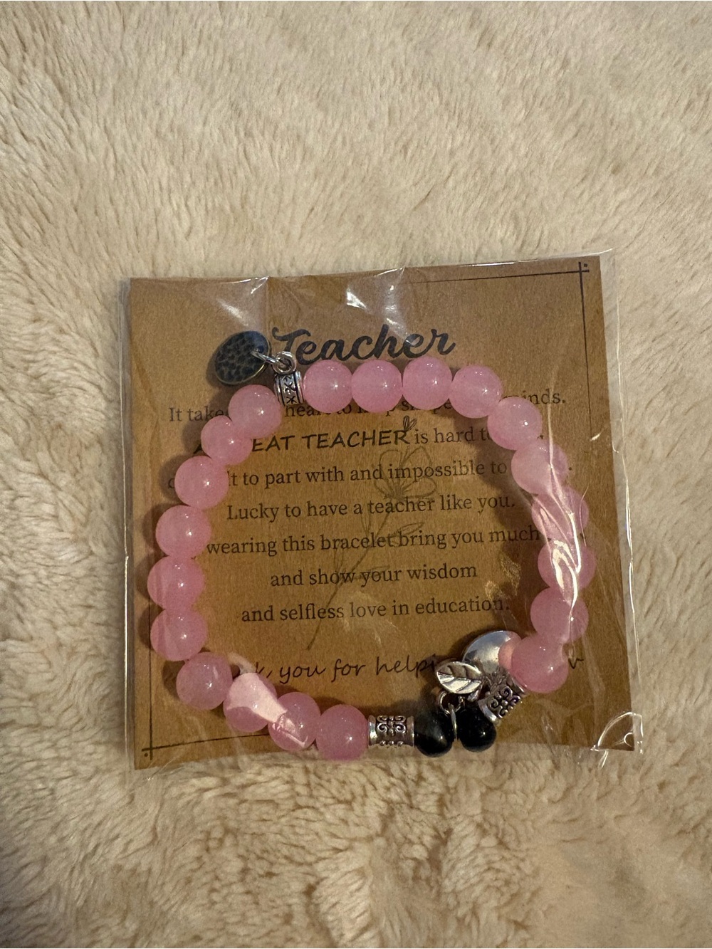 Light Pink Beaded Teacher Appreciation Bracelet